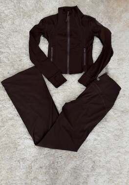 Lululemon Espresso Set: Nulu  Cropped Jacket and  Super High-Rise Flared Pant